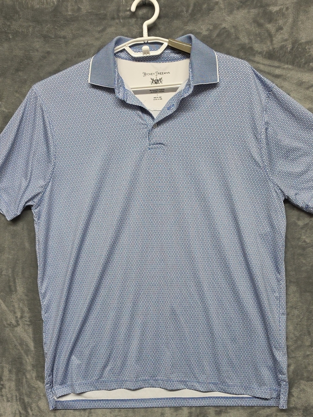 Hickey Freeman Mens Light Blue Microdot Polo sz Large